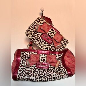 Vintage Guess pink leopard print handbag and clutch